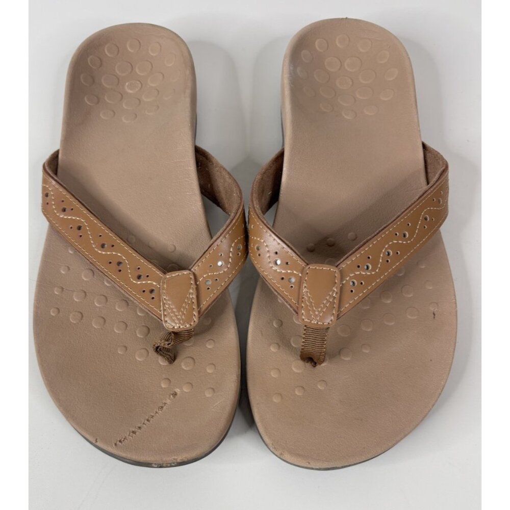 Vionic Aliza Thong Flip Flops Sandals Women Sz10 Tan Arch Support Comfort GUC
